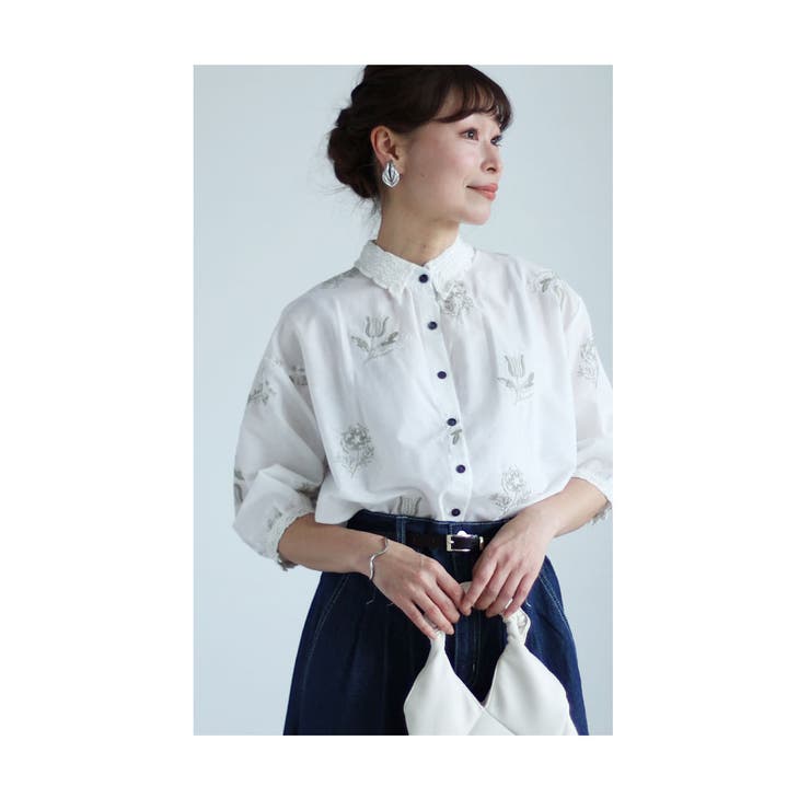 花刺繍舞うレース襟コットンブラウス【3月6日20時販売新作】