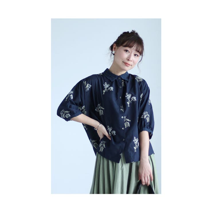 花刺繍舞うレース襟コットンブラウス【3月6日20時販売新作】