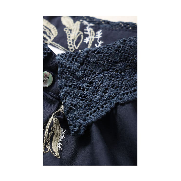花刺繍舞うレース襟コットンブラウス【3月6日20時販売新作】