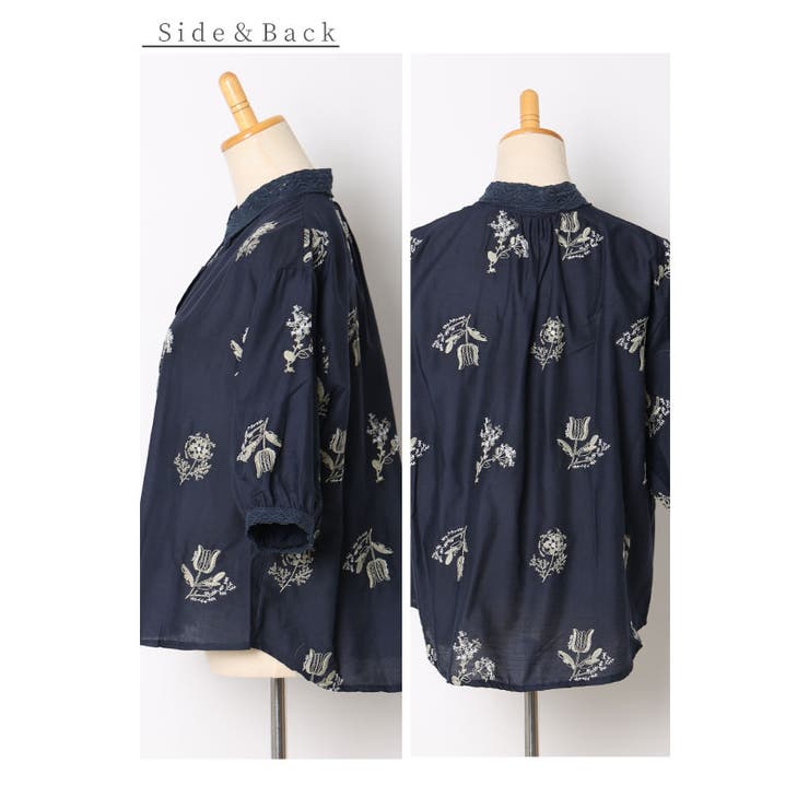 花刺繍舞うレース襟コットンブラウス【3月6日20時販売新作】