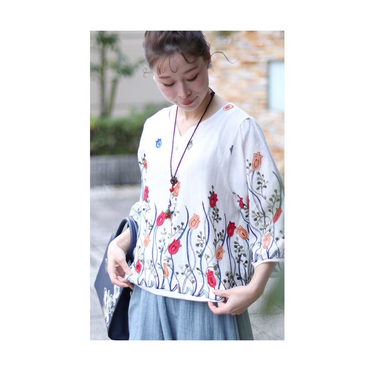 艶やかなチューリップ畑の刺繍シャツブラウス レディース ファッション | Sawa a la mode | 詳細画像16 