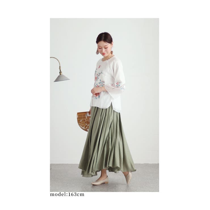 シフォンに咲く花刺繍のチャイナ風シャツブラウス レディース ファッション | Sawa a la mode | 詳細画像10 