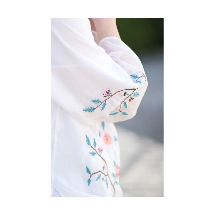 シフォンに咲く花刺繍のチャイナ風シャツブラウス レディース ファッション | Sawa a la mode | 詳細画像12 