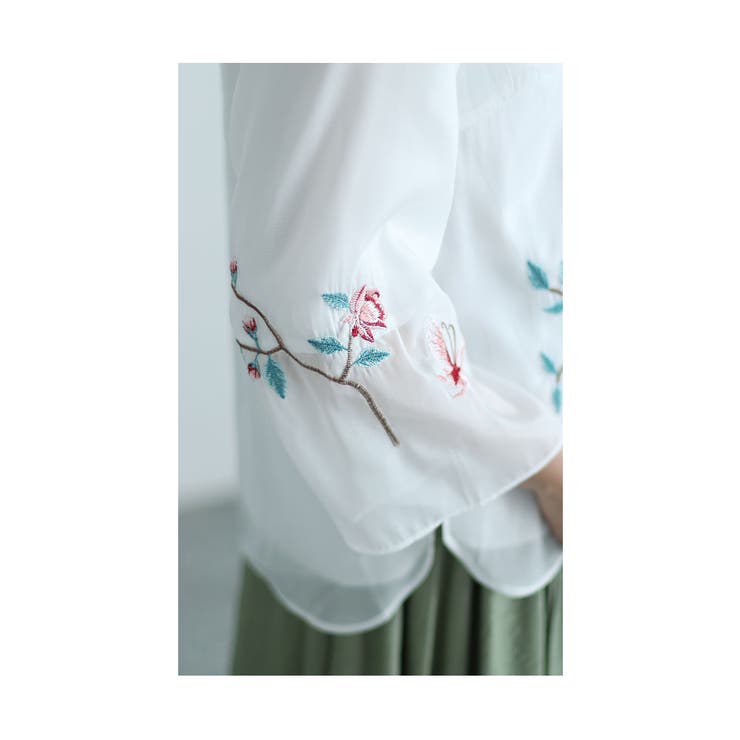 シフォンに咲く花刺繍のチャイナ風シャツブラウス レディース ファッション | Sawa a la mode | 詳細画像17 