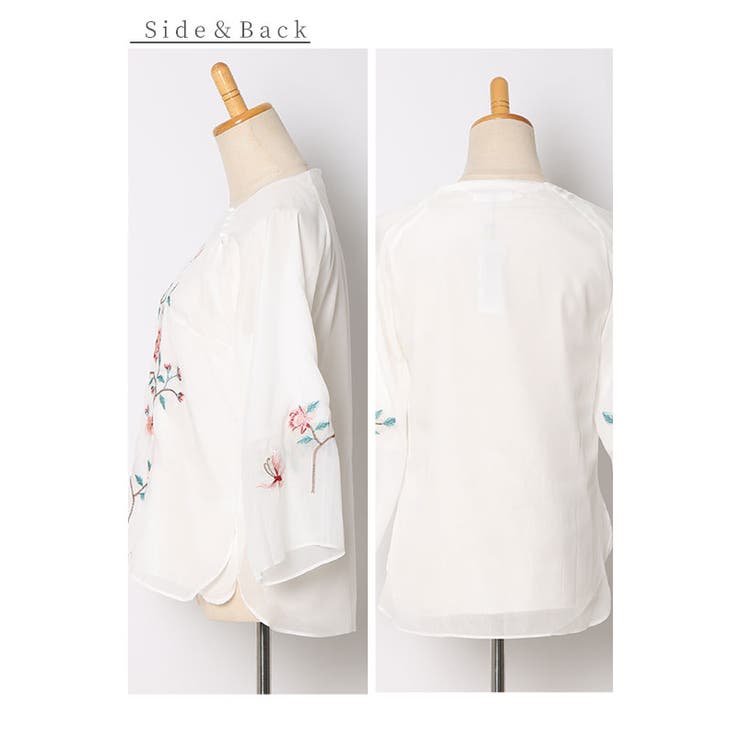 シフォンに咲く花刺繍のチャイナ風シャツブラウス レディース ファッション | Sawa a la mode | 詳細画像22 