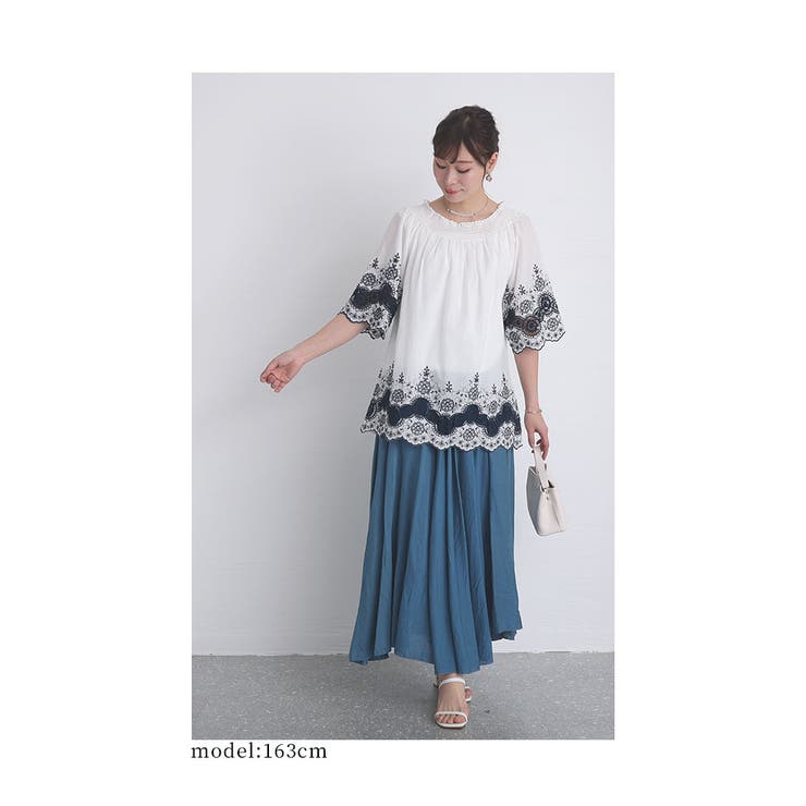 美しい草花を纏う刺繍コットンチュニック レディース