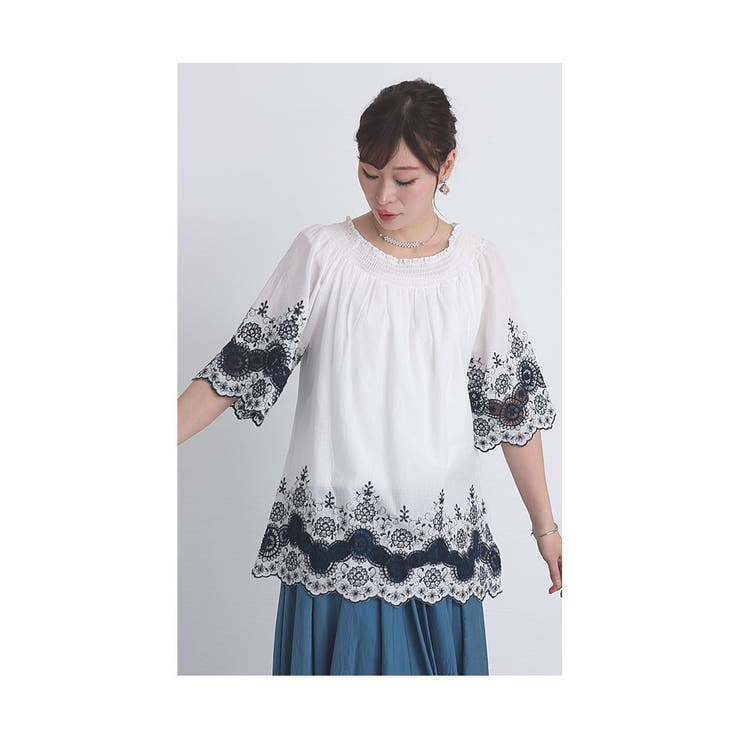 美しい草花を纏う刺繍コットンチュニック レディース