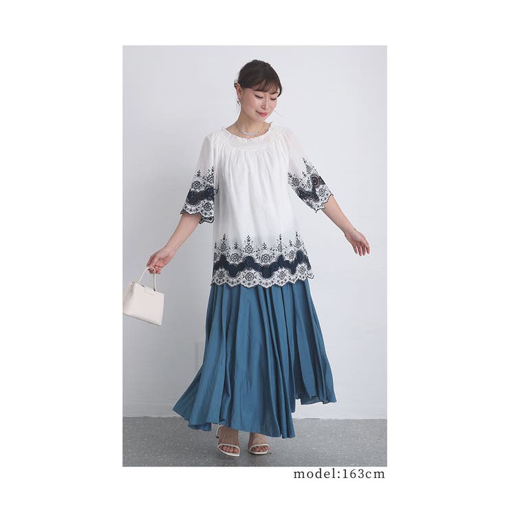 美しい草花を纏う刺繍コットンチュニック レディース