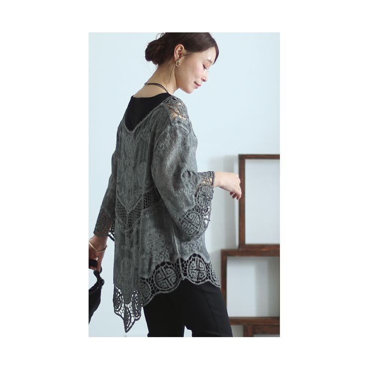アシンメトリーな裾のカッティングレーストップス レディース ファッション | Sawa a la mode | 詳細画像13 