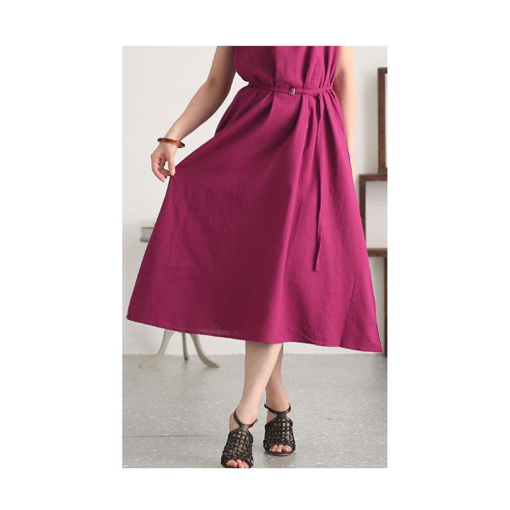 J 40サイズ】MaxMara ベルト付き ノースリーブ ロングワンピース