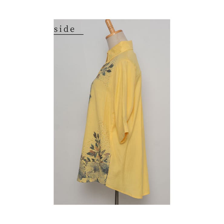 煌めくアンティーク模様を纏う花柄アシンメトリーシャツ レディース