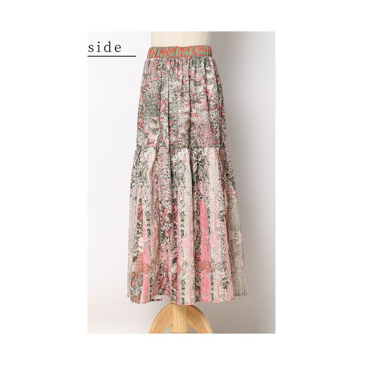 アンティーク花模様ティアードロングスカート【5月18日20時販売新作】