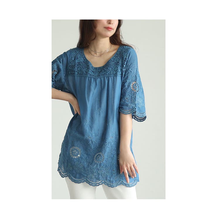 浮き咲く花刺繍レースの艶やかシャツブラウス【6月1日20時販売新作】