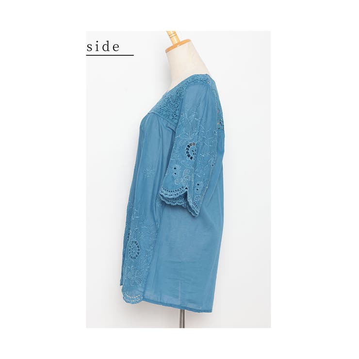 浮き咲く花刺繍レースの艶やかシャツブラウス【6月1日20時販売新作】