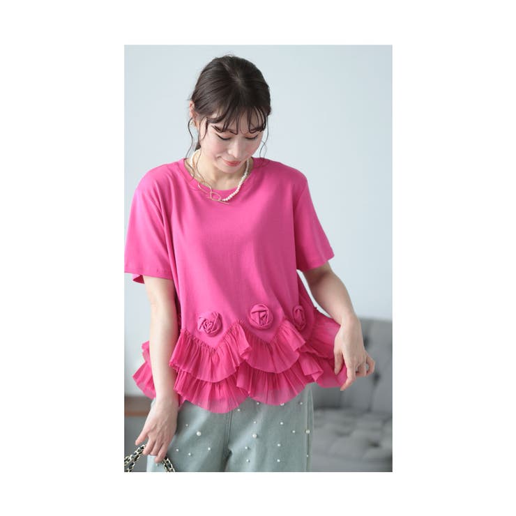 可憐に咲く薔薇とフリルのカットソー【6月8日20時販売新作】