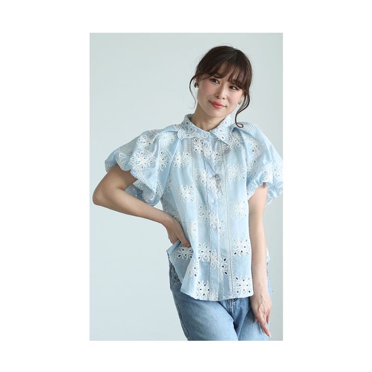 エレガント刺繍レースのシャツブラウス【6月5日20時販売新作】