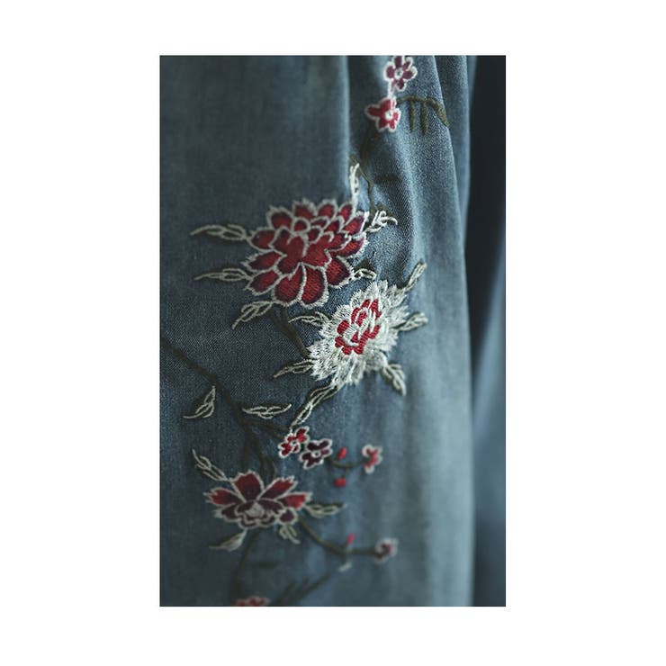 アジアンな花刺繍咲くデニムワイドパンツ【6月5日20時販売新作】