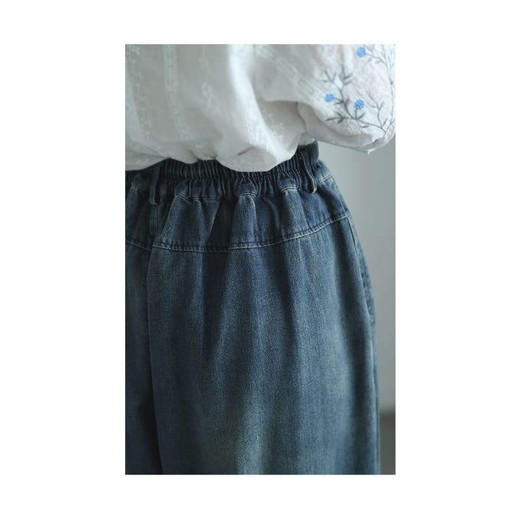 アジアンな花刺繍咲くデニムワイドパンツ【6月5日20時販売新作】