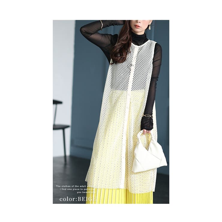 未使用レベル　Wacoal　　　　綺麗なメッシュワンピース　(2）ベージュ 重ねるだけで旬顔キマるメッシュ重ね着ワンピース レディース