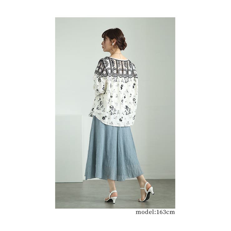 ぐるりと囲む刺繍レース花柄シャツブラウス【6月19日20時販売新作】