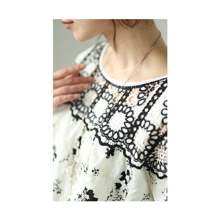 360度囲む刺繍レースの花柄シャツブラウス レディース