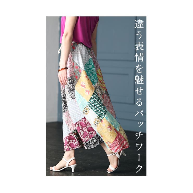 MORIOKASACHIKOモリオカサチコ 花柄パッチワークフレアスカート