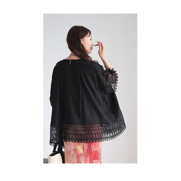 アシンメトリーレース使い麻混チュニック【7月20日20時販売新作】