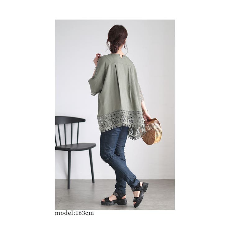 アシンメトリーレース使い麻混チュニック【7月20日20時販売新作】