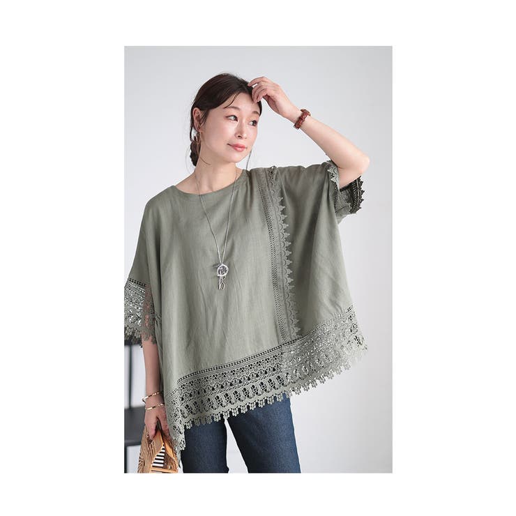 アシンメトリーレース使い麻混チュニック【7月20日20時販売新作】