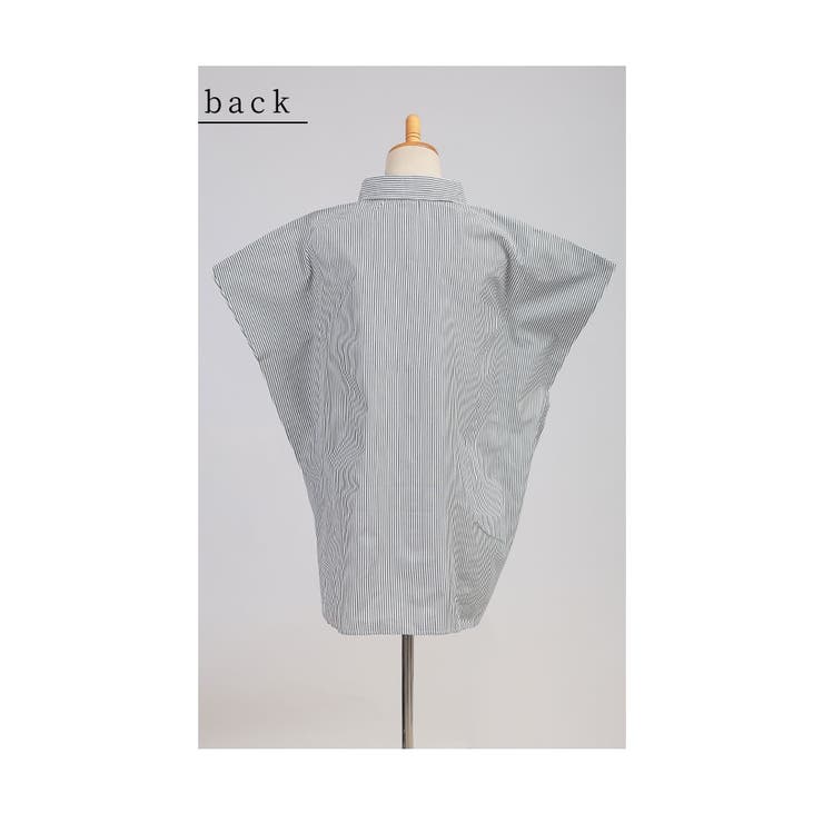 マジョマジョ　麻100% 変形カラー ストライプ ・ドット柄半袖シャツドレス マジョマジョ 麻100% 変形カラー ストライプ ・ドット柄半袖