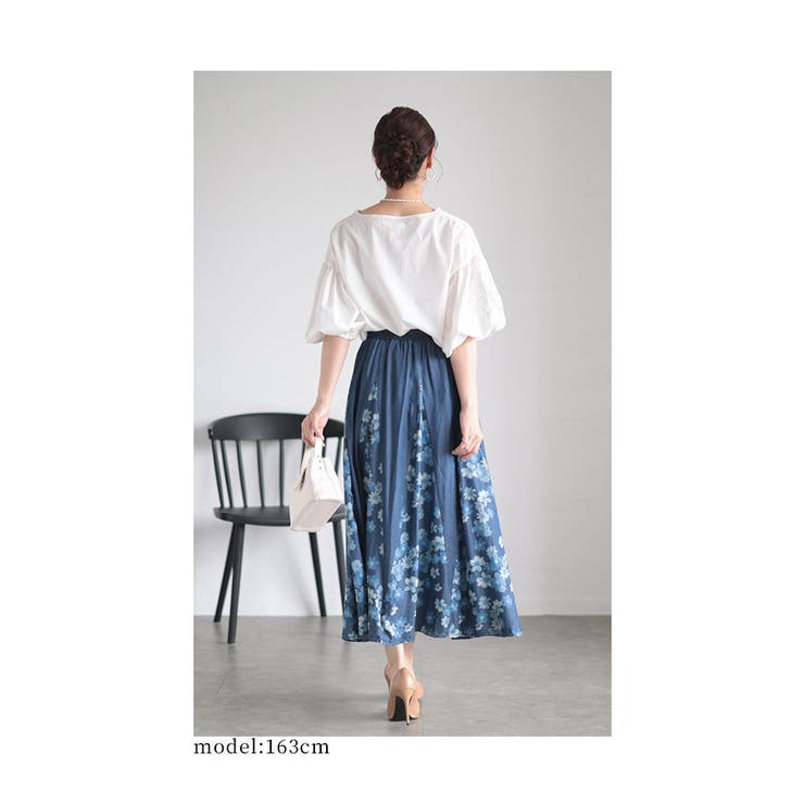 ふわり花が舞う大人のデニムフレアスカート レディース ファッション[品番：SLMW0010856]｜Sawa a la mode（サワアラモード  ）のレディースファッション通販｜SHOPLIST（ショップリスト）
