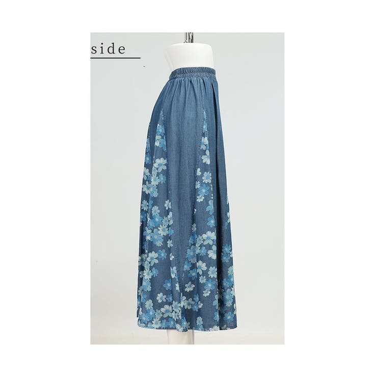 ふわり花が舞う大人のデニムフレアスカート レディース ファッション[品番：SLMW0010856]｜Sawa a la mode（サワアラモード  ）のレディースファッション通販｜SHOPLIST（ショップリスト）