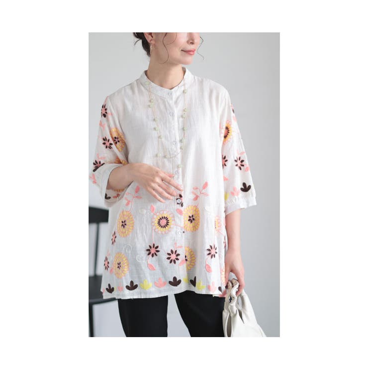 刺繍で描いた花が咲くコットンシャツチュニック レディース ファッション | Sawa a la mode | 詳細画像13 