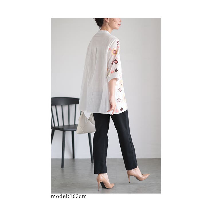刺繍で描いた花が咲くコットンシャツチュニック レディース ファッション | Sawa a la mode | 詳細画像14 