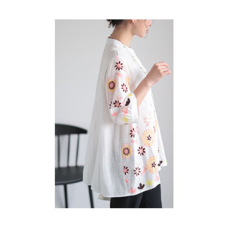 刺繍で描いた花が咲くコットンシャツチュニック レディース ファッション | Sawa a la mode | 詳細画像17 