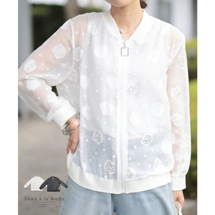 薔薇の花とドットが浮かぶシアーブルゾン アウター レディース | Sawa a la mode | 詳細画像1 