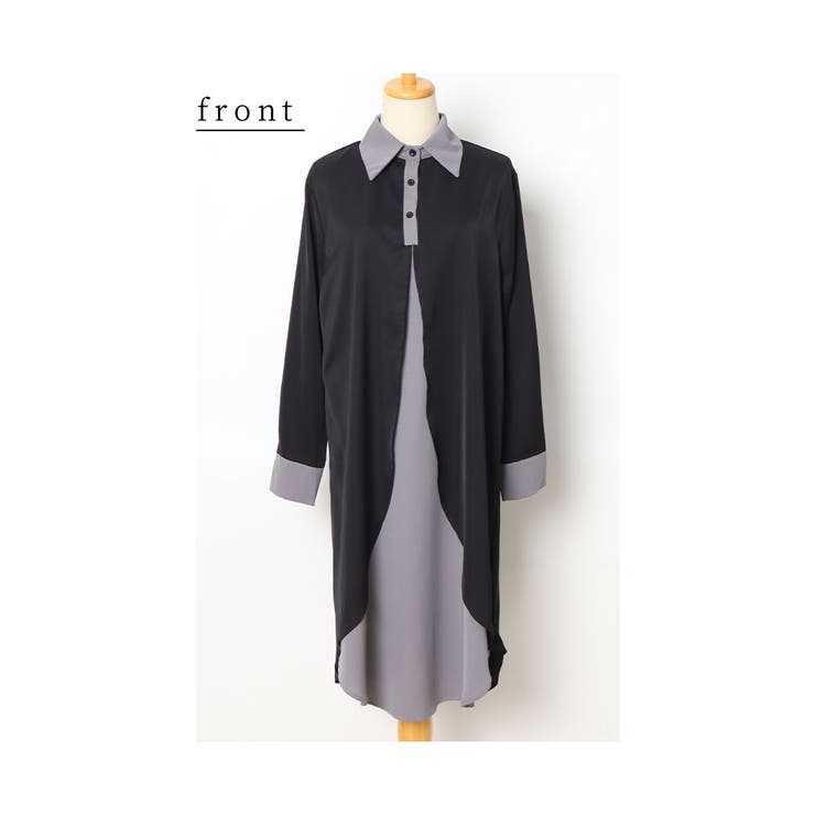 パターン化しない洒落感纏う重ね着風シャツワンピース【9月12日20時販売新作】