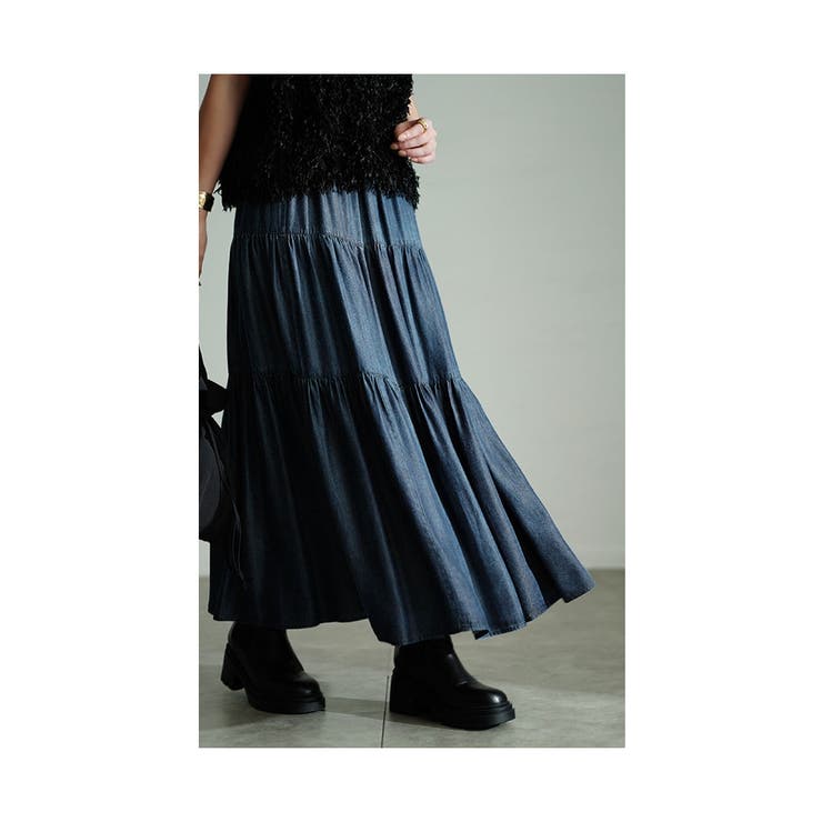 軽快な大人可愛いデニム風ティアードスカート レディース ファッション | Sawa a la mode | 詳細画像17 