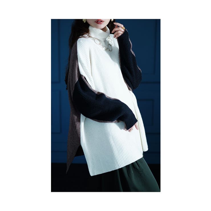 たちまち洒落感ブロック配色タートルニット【10月3日20時販売新作】