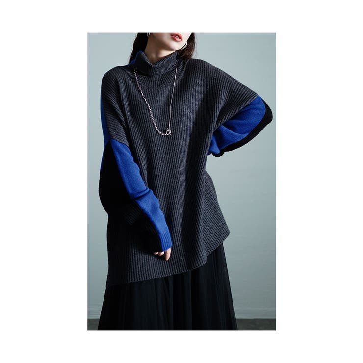 たちまち洒落感ブロック配色タートルニット【10月3日20時販売新作】