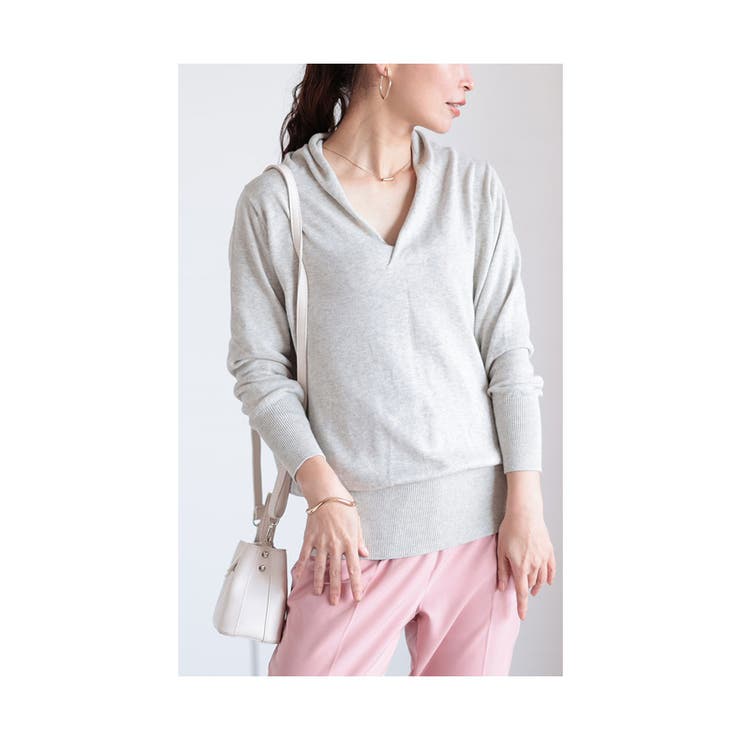 カシュクールネック綿ニットトップス【10月9日20時販売新作】