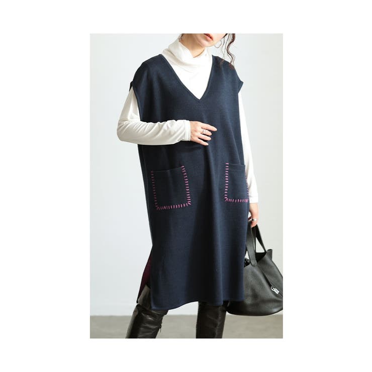 配色ステッチでこなれるニットチュニックベスト レディース ファッション | Sawa a la mode | 詳細画像8 