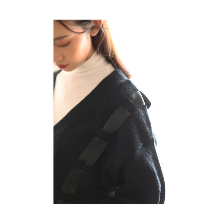 リボンを編みこんだふんわり袖ニットカーディガン レディース ファッション | Sawa a la mode | 詳細画像8 
