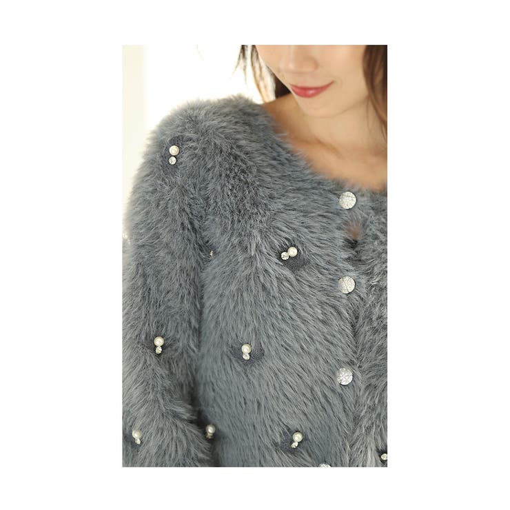 煌きビジューとパールのフェザーニットカーディガン レディース ファッション | Sawa a la mode | 詳細画像8 