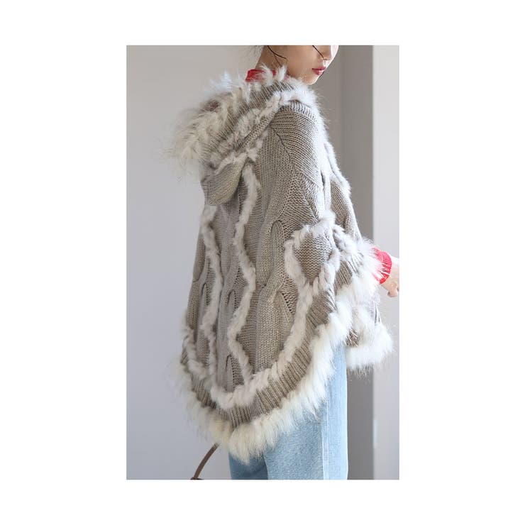 ふわふわラビットファーのケーブル編みニットポンチョ レディース ファッション[品番：SLMW0011110]｜Sawa a la  mode（サワアラモード ）のレディースファッション通販｜SHOPLIST（ショップリスト）