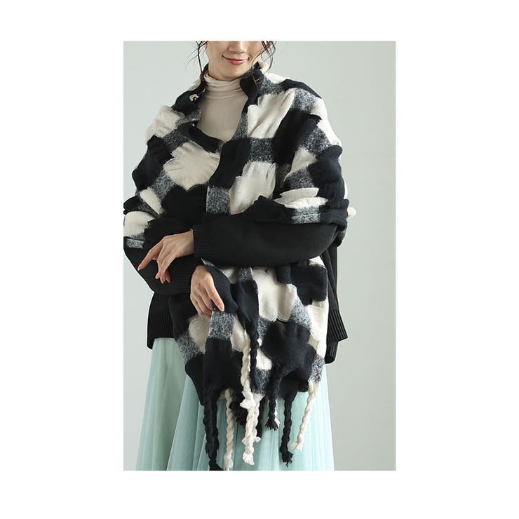 ふわふわニットのチェックストール【11月23日20時販売新作】