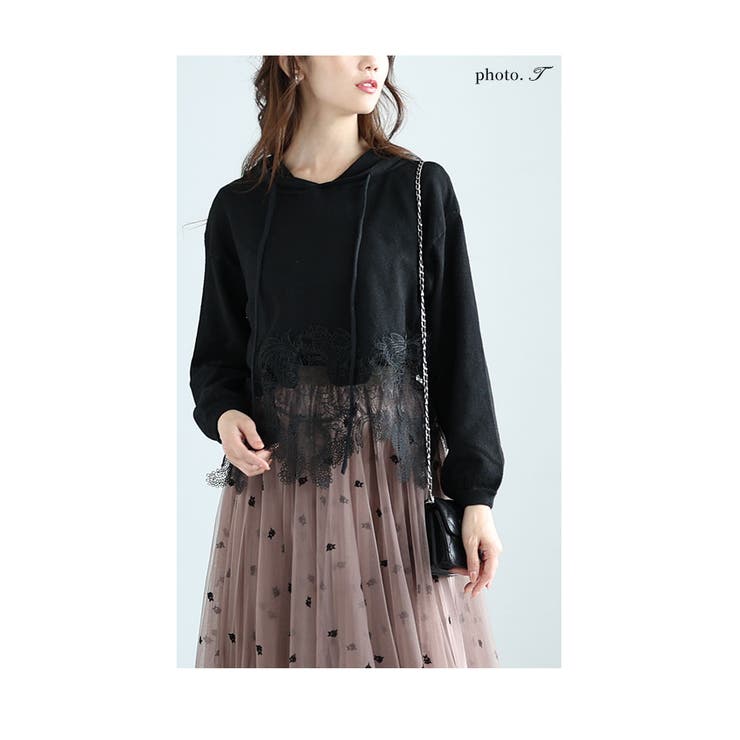 さりげない透け感が上品な裾レースニットパーカートップス レディース ファッション | Sawa a la mode | 詳細画像7 
