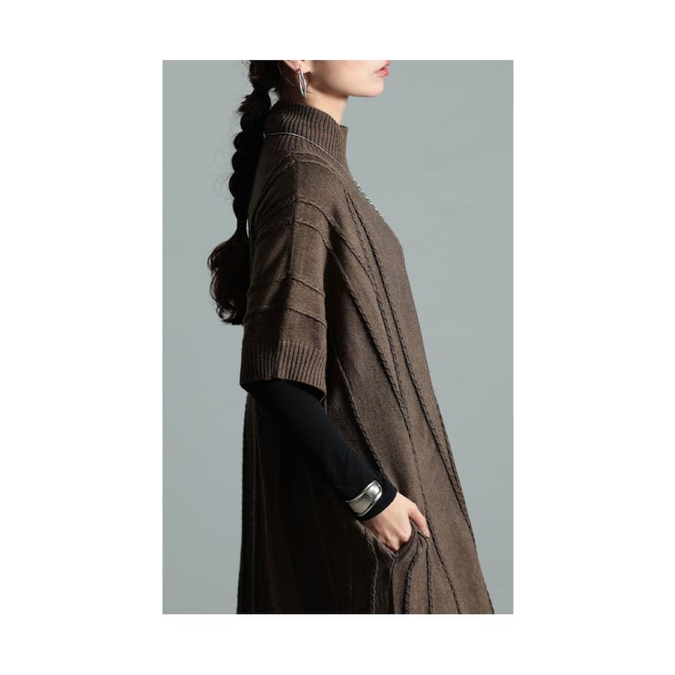 流れるケーブル模様ハイネックニットチュニック【11月21日20時販売新作】