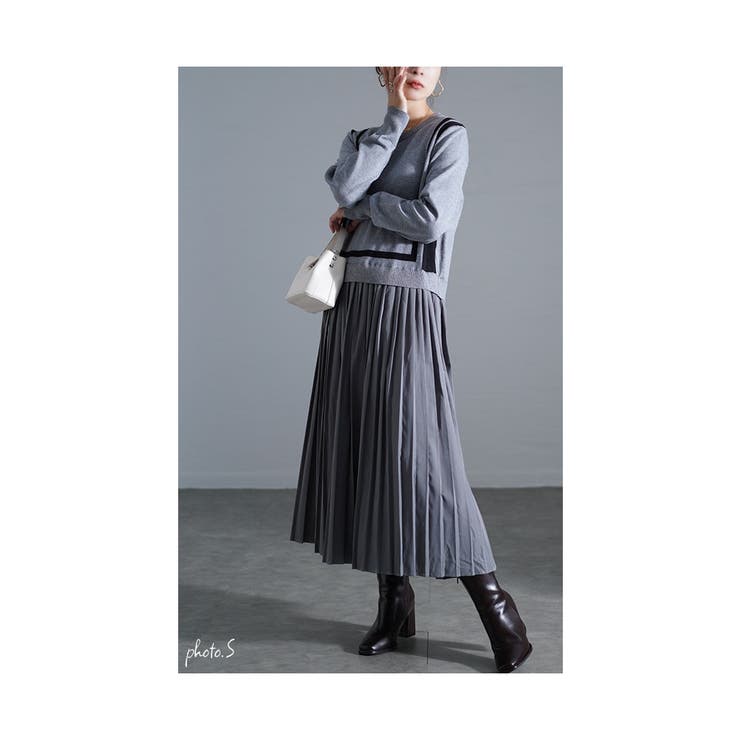 着痩せる魔法のライン異素材プリーツワンピース レディース ファッション | Sawa a la mode | 詳細画像3 