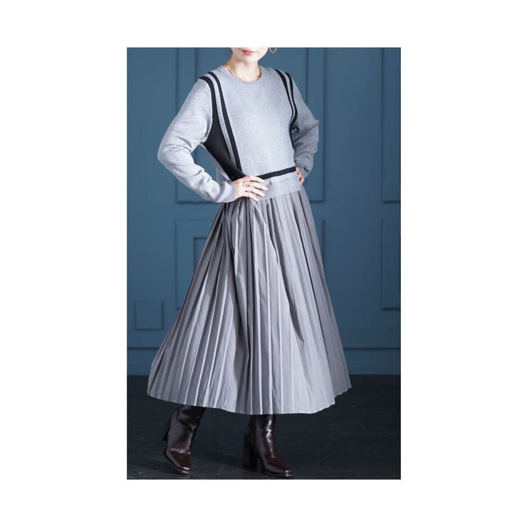 着痩せる魔法のライン異素材プリーツワンピース レディース ファッション | Sawa a la mode | 詳細画像8 